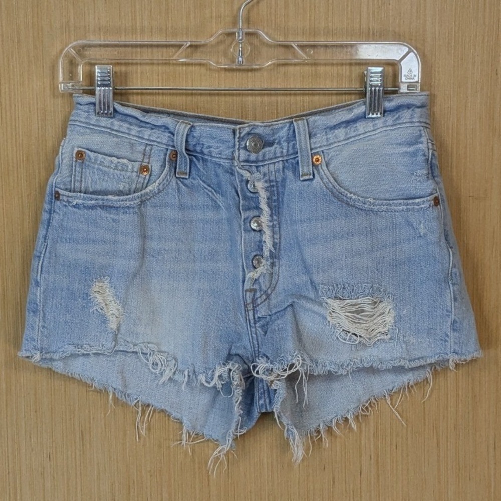Levi's 501 Denim Cutoff Shorts Womens 27 Light Wash Distressed Button Fly Grunge